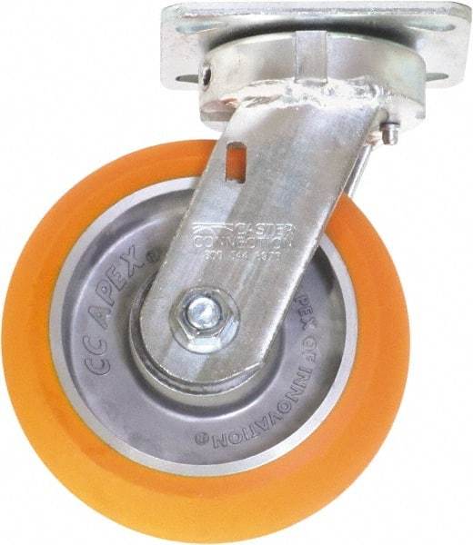 Caster Connection - 6" Diam x 2" Wide x 7-1/2" OAH Top Plate Mount Swivel Caster - Polyurethane on Aluminum, 1,000 Lb Capacity, Sealed Precision Ball Bearing, 4 x 4-1/2" Plate - Eagle Tool & Supply
