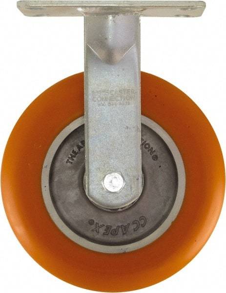 Caster Connection - 8" Diam x 2" Wide x 10-1/8" OAH Top Plate Mount Rigid Caster - Polyurethane on Aluminum, 1,200 Lb Capacity, Sealed Precision Ball Bearing, 4-1/2 x 6-1/4" Plate - Eagle Tool & Supply