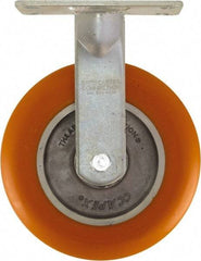 Caster Connection - 8" Diam x 2" Wide x 10-1/8" OAH Top Plate Mount Rigid Caster - Polyurethane on Aluminum, 1,200 Lb Capacity, Sealed Precision Ball Bearing, 4-1/2 x 6-1/4" Plate - Eagle Tool & Supply