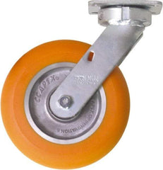 Caster Connection - 8" Diam x 2" Wide x 10-1/8" OAH Top Plate Mount Swivel Caster - Polyurethane on Aluminum, 1,200 Lb Capacity, Sealed Precision Ball Bearing, 4 x 4-1/2" Plate - Eagle Tool & Supply