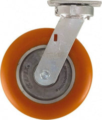 Caster Connection - 8" Diam x 2" Wide x 10-1/8" OAH Top Plate Mount Swivel Caster - Polyurethane on Aluminum, 1,200 Lb Capacity, Sealed Precision Ball Bearing, 4 x 4-1/2" Plate - Eagle Tool & Supply