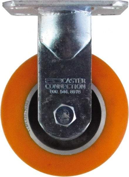 Caster Connection - 5" Diam x 2" Wide x 6-1/2" OAH Top Plate Mount Rigid Caster - Polyurethane on Aluminum, 750 Lb Capacity, Sealed Precision Ball Bearing, 4 x 4-1/2" Plate - Eagle Tool & Supply