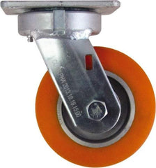 Caster Connection - 5" Diam x 2" Wide x 6-1/2" OAH Top Plate Mount Swivel Caster - Polyurethane on Aluminum, 750 Lb Capacity, Sealed Precision Ball Bearing, 4 x 4-1/2" Plate - Eagle Tool & Supply