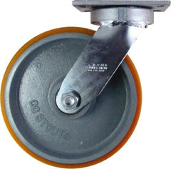 Caster Connection - 10" Diam x 3" Wide x 11-1/2" OAH Top Plate Mount Swivel Caster - Polyurethane on Iron, 2,750 Lb Capacity, Sealed Precision Ball Bearing, 4-1/2 x 6-1/4" Plate - Eagle Tool & Supply