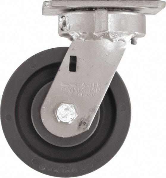 Caster Connection - 5" Diam x 2" Wide x 6-1/2" OAH Top Plate Mount Swivel Caster - High Grade Nylon, 1,200 Lb Capacity, Sealed Precision Ball Bearing, 4 x 4-1/2" Plate - Eagle Tool & Supply
