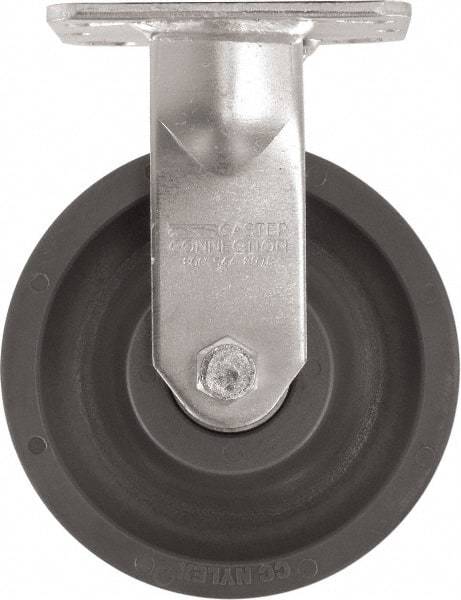 Caster Connection - 6" Diam x 2" Wide x 7-1/2" OAH Top Plate Mount Rigid Caster - High Grade Nylon, 1,500 Lb Capacity, Sealed Precision Ball Bearing, 4 x 4-1/2" Plate - Eagle Tool & Supply