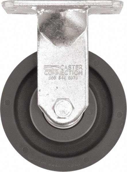 Caster Connection - 5" Diam x 2" Wide x 6-1/2" OAH Top Plate Mount Rigid Caster - High Grade Nylon, 1,200 Lb Capacity, Sealed Precision Ball Bearing, 4 x 4-1/2" Plate - Eagle Tool & Supply