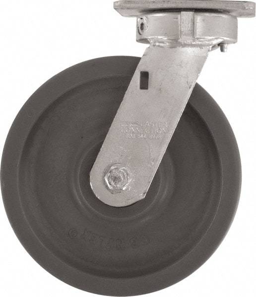 Caster Connection - 8" Diam x 2" Wide x 9-1/2" OAH Top Plate Mount Swivel Caster - High Grade Nylon, 2,000 Lb Capacity, Sealed Precision Ball Bearing, 4 x 4-1/2" Plate - Eagle Tool & Supply