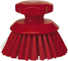 Vikan - 1-1/2" Bristle Length, Polyester Food Service Brush - 3-3/4" Long x 5" Wide Head, 5" OAL, Red, Polypropylene Block - Eagle Tool & Supply