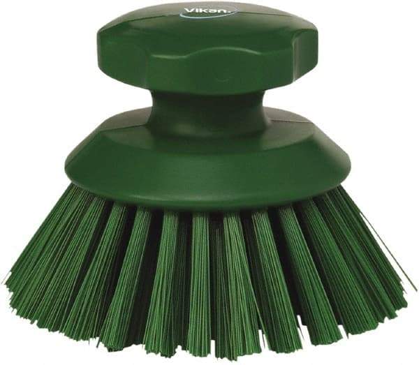 Vikan - 1-1/2" Bristle Length, Polyester Food Service Brush - 3-3/4" Long x 5" Wide Head, 5" OAL, Green, Polypropylene Block - Eagle Tool & Supply