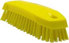 Vikan - 1" Bristle Length, Polyester Scrub Brush - 6-1/4" Long x 7" Wide Head, 7" OAL, Yellow, Polypropylene Block - Eagle Tool & Supply