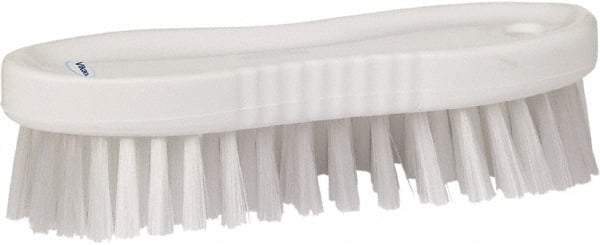 Vikan - 1" Bristle Length, Polyester Scrub Brush - 6-1/4" Long x 7" Wide Head, 7" OAL, White, Polypropylene Block - Eagle Tool & Supply