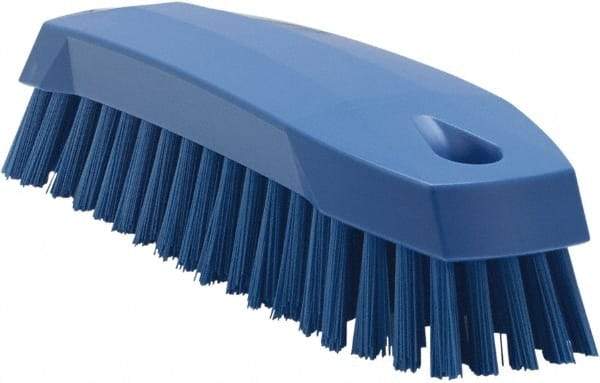 Vikan - 1" Bristle Length, Polyester Scrub Brush - 6-1/4" Long x 7" Wide Head, 7" OAL, Blue, Polypropylene Block - Eagle Tool & Supply