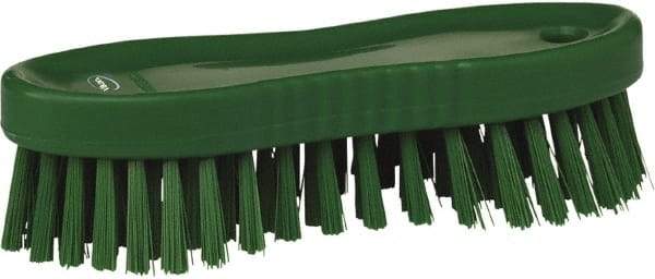 Vikan - 1" Bristle Length, Polyester Scrub Brush - 6-1/4" Long x 7" Wide Head, 7" OAL, Green, Polypropylene Block - Eagle Tool & Supply