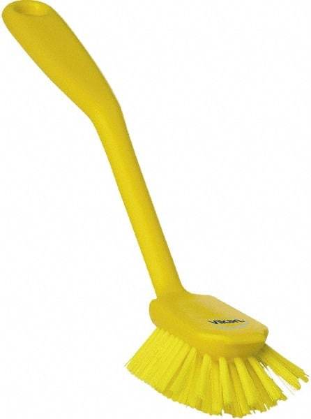 Vikan - 1" Bristle Length, Polyester Food Service Brush - 2-11/16" Long x 1" Wide Head, 10-1/2" OAL, Yellow, Polypropylene Block - Eagle Tool & Supply