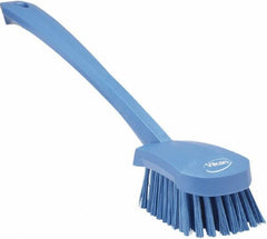 Vikan - 1.3" Bristle Length, Polyester Scrub Brush - 4" Long x 2-3/4" Wide Head, 15-3/4" OAL, Blue, Polypropylene Block - Eagle Tool & Supply