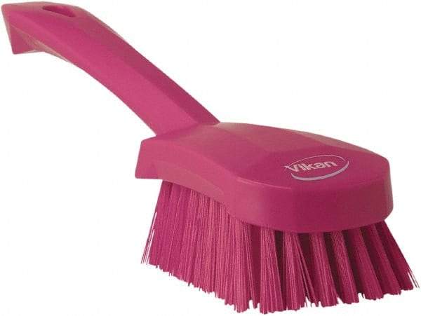 Vikan - 1.3" Bristle Length, Polyester Scrub Brush - 4-1/4" Long x 2-3/4" Wide Head, 10" OAL, Pink, Polypropylene Block - Eagle Tool & Supply