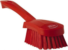 Vikan - 1.3" Bristle Length, Polyester Scrub Brush - 4-1/4" Long x 2-3/4" Wide Head, 10" OAL, Red, Polypropylene Block - Eagle Tool & Supply