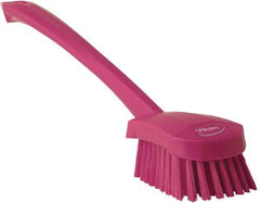 Vikan - 1.3" Bristle Length, Polyester Scrub Brush - 4" Long x 2-3/4" Wide Head, 15-3/4" OAL, Pink, Polypropylene Block - Eagle Tool & Supply