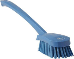 Vikan - 1.3" Bristle Length, Polyester Scrub Brush - 4" Long x 2-3/4" Wide Head, 15-3/4" OAL, Blue, Polypropylene Block - Eagle Tool & Supply