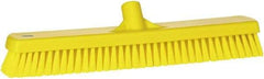 Vikan - 1.8" Bristle Length, Polyester Scrub Brush - 18" Long x 2-1/2" Wide Head, 19" OAL, European Threaded Handle, Yellow, Polypropylene Block - Eagle Tool & Supply