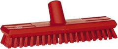 Vikan - 1" Bristle Length, Polyester Scrub Brush - 10-5/8" Long x 2-1/2" Wide Head, 11" OAL, European Threaded Handle, Red, Polypropylene Block - Eagle Tool & Supply