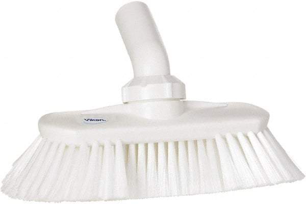 Vikan - 1-1/2" Bristle Length, Polyester Wash Brush - 7-3/4" Long x 3" Wide Head, 8" OAL, European Threaded Handle, White, Polypropylene Block, Flagged - Eagle Tool & Supply