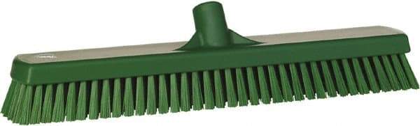 Vikan - 1.8" Bristle Length, Polyester Scrub Brush - 18" Long x 2-1/2" Wide Head, 19" OAL, European Threaded Handle, Green, Polypropylene Block - Eagle Tool & Supply