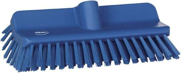 Vikan - 1-1/2" Bristle Length, Polyester Cleaning & Finishing Brush - 9-5/8" Long x 5" Wide Head, 10" OAL, European Threaded Handle, Blue, Polypropylene Block - Eagle Tool & Supply