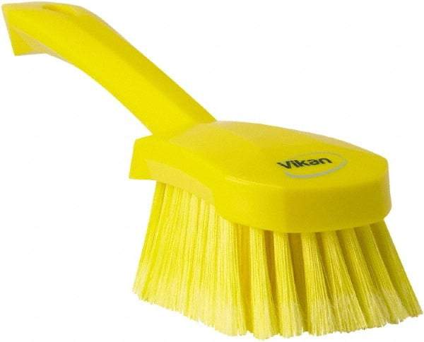 Vikan - 1.8" Bristle Length, Polyester Scrub Brush - 4-1/4" Long x 2-3/4" Wide Head, 10" OAL, Yellow, Polypropylene Block, Flagged - Eagle Tool & Supply