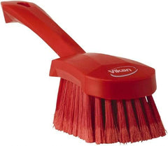 Vikan - 1.8" Bristle Length, Polyester Scrub Brush - 4-1/4" Long x 2-3/4" Wide Head, 10" OAL, Red, Polypropylene Block, Flagged - Eagle Tool & Supply