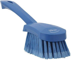 Vikan - 1.8" Bristle Length, Polyester Scrub Brush - 4-1/4" Long x 2-3/4" Wide Head, 10" OAL, Blue, Polypropylene Block, Flagged - Eagle Tool & Supply