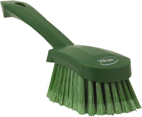 Vikan - 1.8" Bristle Length, Polyester Scrub Brush - 4-1/4" Long x 2-3/4" Wide Head, 10" OAL, Green, Polypropylene Block, Flagged - Eagle Tool & Supply