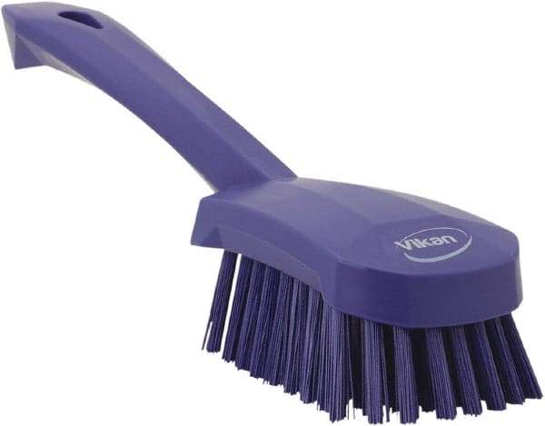 Vikan - 1.3" Bristle Length, Polyester Scrub Brush - 4-1/4" Long x 2-3/4" Wide Head, 10" OAL, Purple, Polypropylene Block - Eagle Tool & Supply