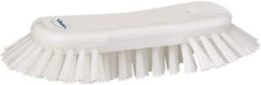 Vikan - 1.3" Bristle Length, Polyester Utility Scrub Brush - 7-3/4" Long x 3" Wide Head, 8" OAL, European Threaded Handle, White, Polypropylene Block - Eagle Tool & Supply