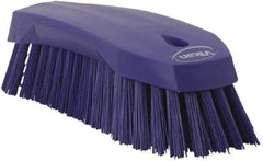 Vikan - 1.3" Bristle Length, Polyester Utility Scrub Brush - 7" Long x 3" Wide Head, 8" OAL, Purple, Polypropylene Block - Eagle Tool & Supply