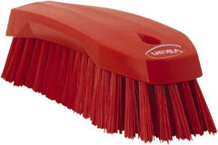 Vikan - 1.3" Bristle Length, Polyester Utility Scrub Brush - 7" Long x 3" Wide Head, 8" OAL, Red, Polypropylene Block - Eagle Tool & Supply