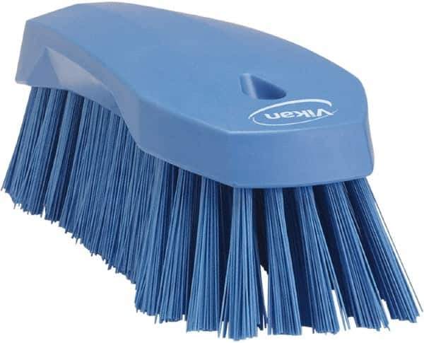 Vikan - 1.3" Bristle Length, Polyester Utility Scrub Brush - 7" Long x 3" Wide Head, 8" OAL, Blue, Polypropylene Block - Eagle Tool & Supply