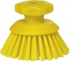 Vikan - 1-1/2" Bristle Length, Polyester Food Service Brush - 3-3/4" Long x 5" Wide Head, 5" OAL, Yellow, Polypropylene Block - Eagle Tool & Supply