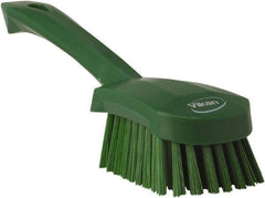 Vikan - 1.3" Bristle Length, Polyester Scrub Brush - 4-1/4" Long x 2-3/4" Wide Head, 10" OAL, Green, Polypropylene Block - Eagle Tool & Supply