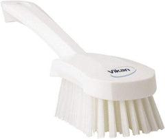 Vikan - 1.3" Bristle Length, Polyester Scrub Brush - 4-1/4" Long x 2-3/4" Wide Head, 10" OAL, White, Polypropylene Block - Eagle Tool & Supply