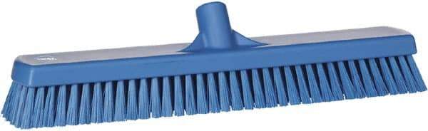 Vikan - 1.8" Bristle Length, Polyester Scrub Brush - 18" Long x 2-1/2" Wide Head, 19" OAL, European Threaded Handle, Blue, Polypropylene Block - Eagle Tool & Supply