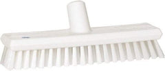 Vikan - 1.3" Bristle Length, Polyester Scrub Brush - 10-3/4" Long x 2-1/2" Wide Head, 11" OAL, European Threaded Handle, White, Polypropylene Block - Eagle Tool & Supply