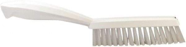 Vikan - 1.3" Bristle Length, Polyester Scrub Brush - 5-7/8" Long x 0.8" Wide Head, 11.2" OAL, White, Polypropylene Block - Eagle Tool & Supply