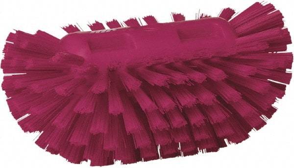 Vikan - 1-1/2" Bristle Length, Polyester Utility Scrub Brush - 5-1/2" Wide Head, 8" OAL, European Threaded Handle, Pink, Polypropylene Block - Eagle Tool & Supply