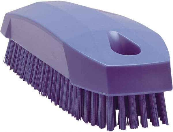 Vikan - 0.7" Bristle Length, Polyester Scrub Brush - 1-1/2" Wide Head, 4-1/2" OAL, Purple, Polypropylene Block - Eagle Tool & Supply