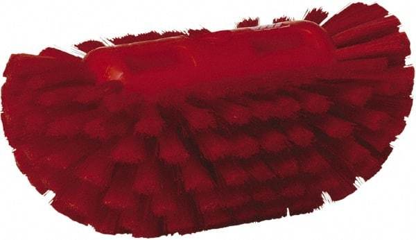 Vikan - 1-1/2" Bristle Length, Polyester Utility Scrub Brush - 5-1/2" Wide Head, 8" OAL, European Threaded Handle, Red, Polypropylene Block - Eagle Tool & Supply