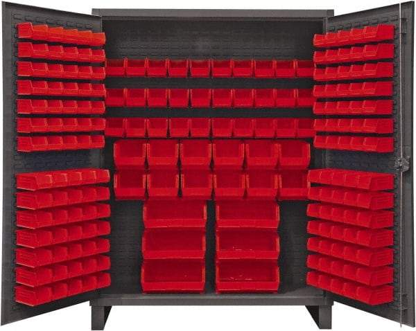Durham - 198 Bin Storage Cabinet - Steel, 60" Wide x 24" Deep x 78" High, Red - Eagle Tool & Supply
