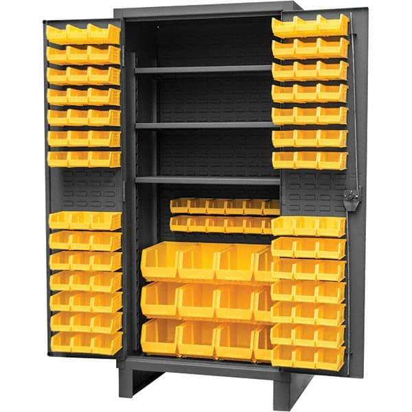 Durham - 3 Shelf 108 Bin Storage Cabinet - Steel, 36" Wide x 24" Deep x 78" High, Gray - Eagle Tool & Supply