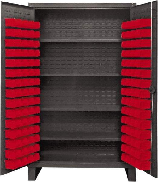 Durham - 4 Shelf 120 Bin Storage Cabinet - Steel, 48" Wide x 24" Deep x 78" High, Red - Eagle Tool & Supply